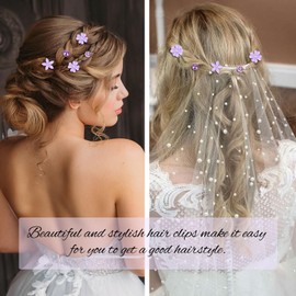 YISSION Decorative Hair Accessories: 20Pcs Mini Rhinestone Flower Pins, Pearl Barrettes, Cute Purple Bridal/Wedding Clips for Girls Women