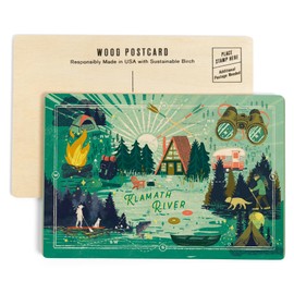 Klamath River, California, River Life Collage, Landscape With Trees (4x6 Birch Wood Postcards, 2-Pack Stationary, Rustic Home Wall Decor)