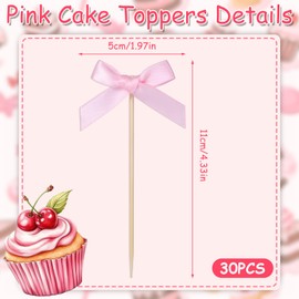 BOXOB 30 Stück Rosa Cupcake Deko Schleife, Cupcake Picker Kuchen Deko Schleife für Mädchen Geburtstag Babyparty Coquette Mottopartys