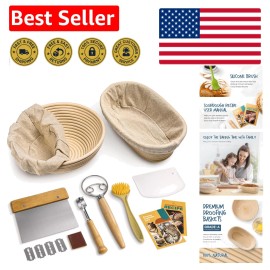 Complete Banneton Proofing Basket Set with Essential Tools – 12 Piece Baking Kit