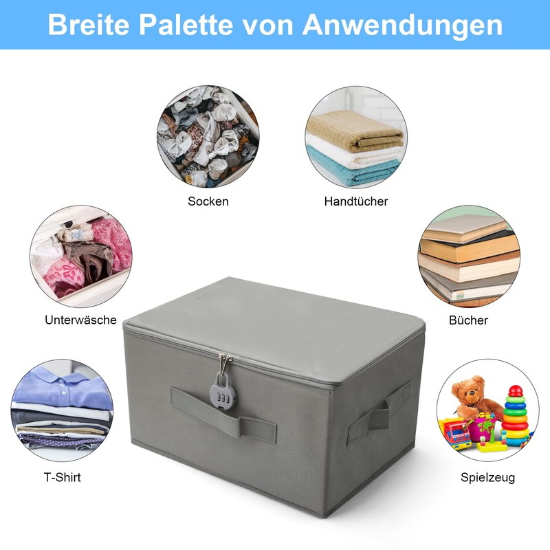 APOMOONS Lockable Box Boxes Storage Box with Lid Fabric Cardboard