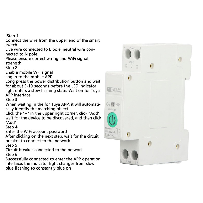WiFi Switch Circuit Breaker, 63A DIN Rail Mount Smart Circuit