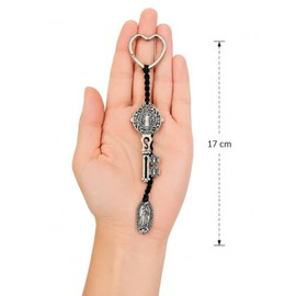 SEIS MANOS Colgante San Benito con Llave Abre Caminos (Corazónnegroplata) | Hecho a Mano en México, Incluye Oración, Incluye Bolsa de Organza, Listo p