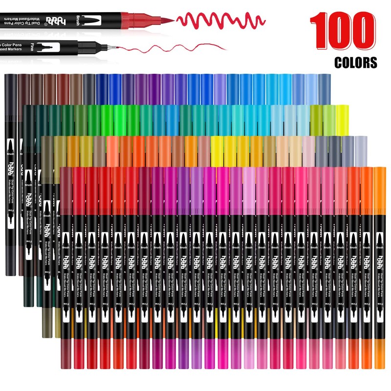 hho-100B 100 Colours Pen Set, Felt Tip Pens, Double-Sided Colouring