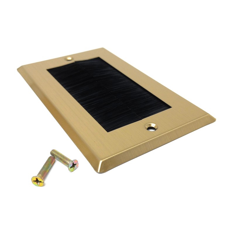 Dual Gang Brush Wall Outlet Cable Entry Plate, Tidy Mount