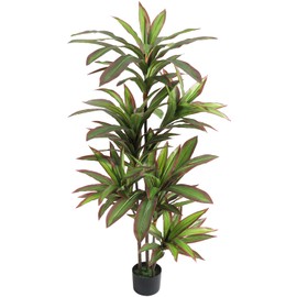 VIAGDO Dracaena Silk Plant Artificial 5ft Faux House Plants with Red Leaf Margin Fake Yucca Palm Trees in Pot Realistic Dragon Tree for Living Room Home Office Decor Indoor Outdoor
