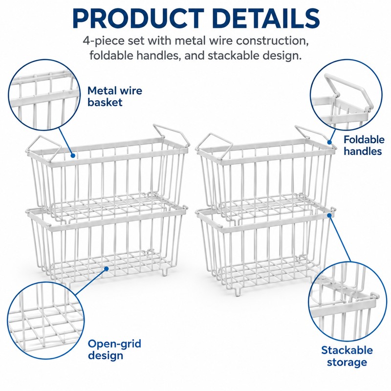 4 Pack Stackable Chest Freezer Organizer Baskets – Metal Wire