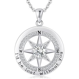 S925 Necklace Gift for Wife |Compass Jewelry |Women Anniversary |Sterling Silver |Girlfriend Birthday Gifts for Her Valentines |I'd be Lost without You |Jewel 18K Gold