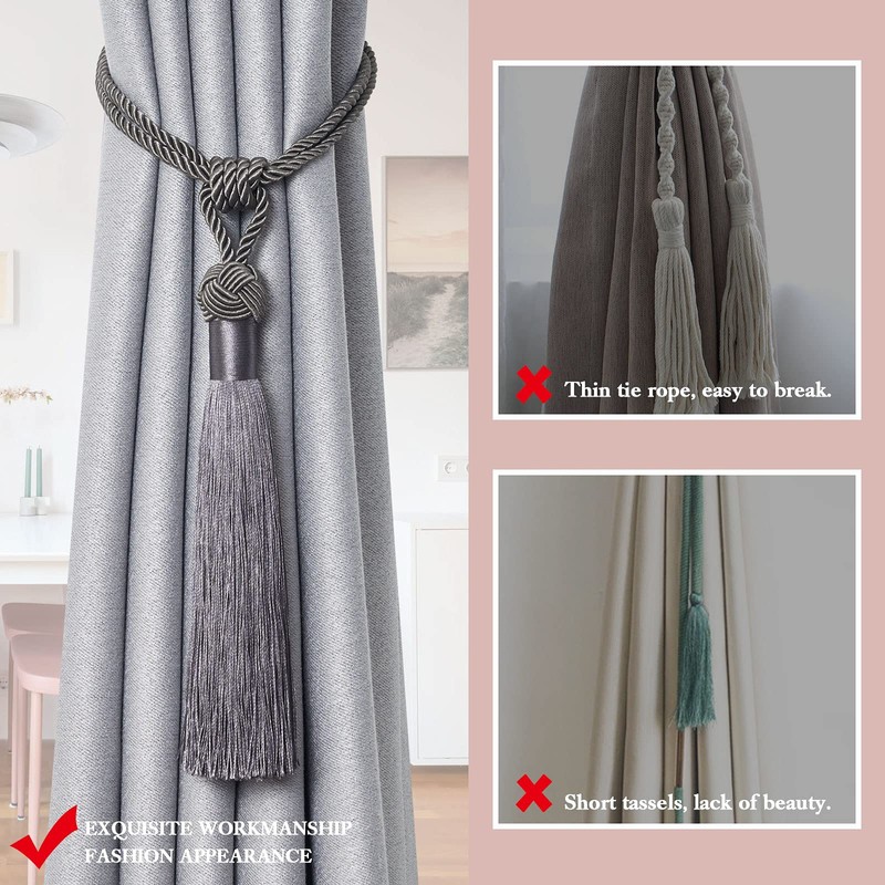 Pretty Jolly 4 Pack Long Tassel Curtain Tiebacks Handmade Braided