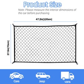 Dog Barrier Car Net with Hooks, Pet Barrier for Car, Car Rear Seat Isolation Barrier Net Back Pet Dog Seat Divider, Dog Car Net Barrier Trunk for Car, Trucks, SUV, Vans (47.2'' x 27.5'')