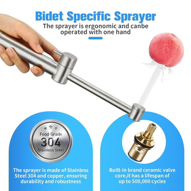 Brushed Nickel Handheld Warm Water Bidet Sprayer Mounted on The