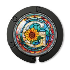 YAZMEEN Stained Glass Initial Foldable Purse Hook for Table, Stained Glass Letter G, Women's Handbag Hanger Holder, Portable Purse Table Hanger, Funny Desk Hook Gifts for Mom Wife Sister Friend BFF