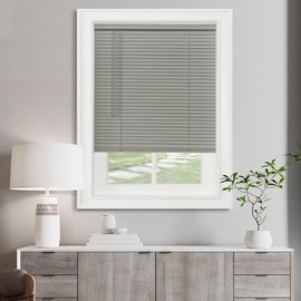 Cordless Light Filtering Mini Blind - 24 Inch Width, 64 Inch Length, 1" Slat Size - Grey - Cordless GII Morningstar Horizontal Windows Blinds for Interior by Achim Home Decor