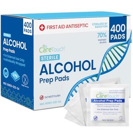 Care Touch Almohadillas de preparación estériles con alcohol, tamaño mediano, 2-ply – 400 Toallitas con alcohol