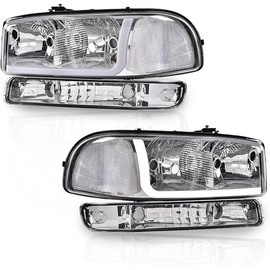 G-PLUS LED Headlights w/o Bulbs Compatible with GMC Sierra 1500 1999-2007/Fit GMC Yukon 1999-2006/Fit Sierra 1500HD 2500HD 3500 2001-2007 Clear lens Chrome Housing Clear Reflector Headlamp