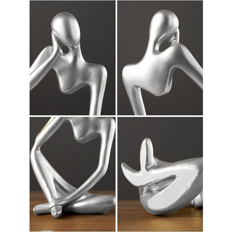 Silver Sculpture 3 Pcs Thinker Statue Set Abstract Sculptures Home