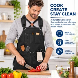 Canvas Work Apron for Kitchen & Gardening – Adjustable Utility Apron with Pockets for Cooking, Coffee Shop, BBQ & Daily Tasks
