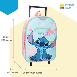 mybagstory - Stitch – Girl's Backpack on Wheels 33 x 25 x 11 cm – Nursery Trolley with 1 Zipped Compartment – Lightweight Pull School Bag