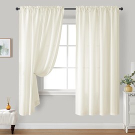 HOMEIDEAS Non-See-Through Cream Privacy Sheer Curtains 52 X 72 Inches Long 2 Panels Light Yellow Semi Sheer Curtains Light Filtering Window Curtains Drapes for Bedroom Living Room