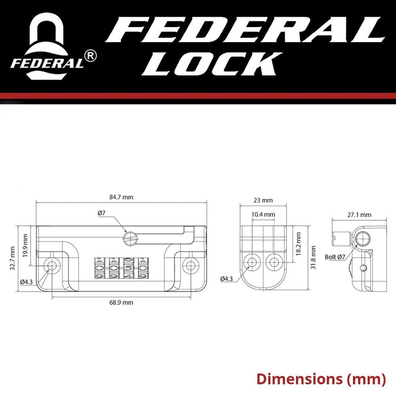 Federal Lock Combination Locking Bolt, Heavy Duty Sliding Lock with