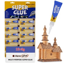 3Gram x 12 Strong Super Glue All Purpose with Anticlog Cap. Super Fast&Strong Adhesive superglue,DIY Crafts,Shoe,Glass,Waterproof,Metal,Ceramic,Rubber,Super Glue for Wood,Stone(hencglue no.4)