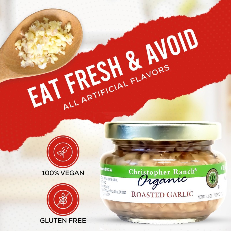 Christopher Ranch, Vegetable Cut Garlic Roasted Organic, 4.25 Ounce