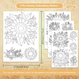 BENECREAT 4 Sheets 17 pcs Sunflowers Bouquets Water Soluble Embroidery Stabilizers, Embroidery Patterns Transfer Paper for Beginners, Stick and Stitch Embroidery Paper Wash Away