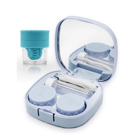 Vastsoon Contact Lens Case with Cleaner Washer, Travel Size Cute Colored Contact Lenses Applicator Removal Tool Kit with Mirror Solution Bottle for Daily Outdoor (Blue)