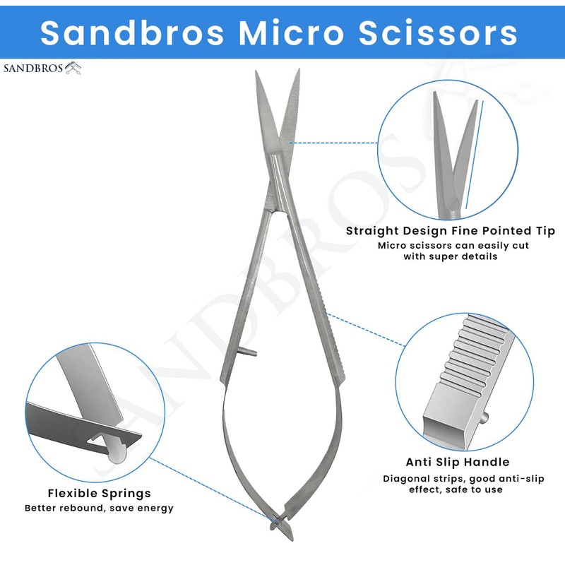 SANDBRSOS Cuticle Scissors Extra Fine Straight Professional Precise Pointed Tip