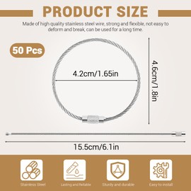 ASTIMESA 50 Pack Silver Stainless Steel Wire Keychain Cable, 2 mm x 6.1" Large Key Ring Holder with Twist Barrel, Heavy Duty Luggage Tag Loops for Car Bag Dog Charm Collar (50)