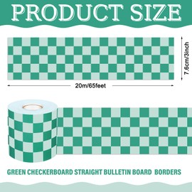 Zonon 65 Feet Checkerboard Bulletin Board Border Decorative Straight Wavy Rolled Border Trim Borders Classroom Back to School Decor (Green)