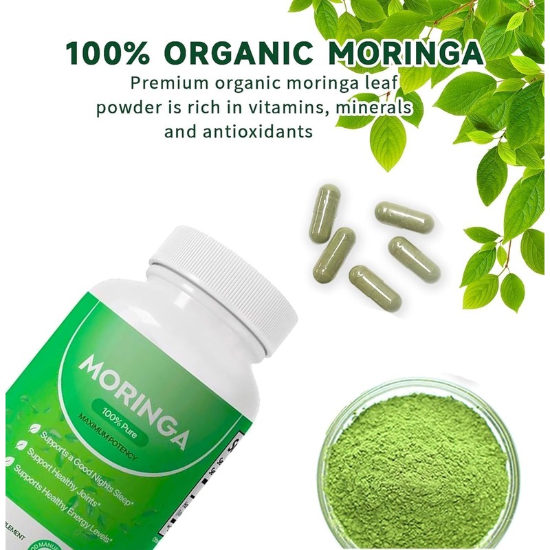 Moringa Capsules – 100% Pure Moringa Powder Supplement – Promotes
