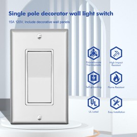 Micmi Single Pole Decorator Wall Light Switch, Paddle Rocker Interrupter Residential Grade 3 Wires Grounding 15A 120/277V UL Listed (10 Pack, Silver)