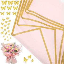 20 Sheets Flower Bouquet Wrapping Paper with 12 count  Butterfly Decorations for Flower Bouquets,  Floral Bouquet Wrapping Paper for Flower,  Wrapping(Pink) - Colour: Champagne