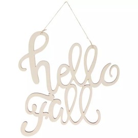 Woodpile Fun! Wood Hello Fall Words - Unfinished Wooden Wreath or Wall Decor - 13.5 x 13 Inches, Brown