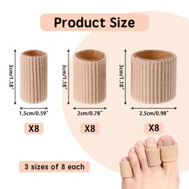 24 Pieces Toe Separators 3 Size, Inside Soft Gel Toe Spacers Tubes, Toe Finger Sleeves Protectors for Bunion, Hammer Toe, Callus, Corn, Blister, Cushions Corns (24)