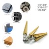 3Set Metric Titanium Coated Step Drill Bit Set, HSS Cone