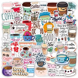 50 Pcs Coffee Stickers, Coffee Aesthetic Sticker Pack, Waterproof Vinyl Stickers, for Laptops, Water Bottles, Notebooks