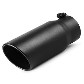 4 Inch Inlet Exhaust Tip, A-KARCK Bolt On 4" Inlet 5" Outlet 12" Long Black Coating Exhaust Tailpipe Tip, Stainless Steel Rolled Edge