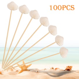 OOTSR Pack of 100 White Shells Cocktail Toothpicks Drinks Snack Picks Tropical Party Decorations Beach Party for Tropical Drinks Martini Food Supplies Party Decorative
