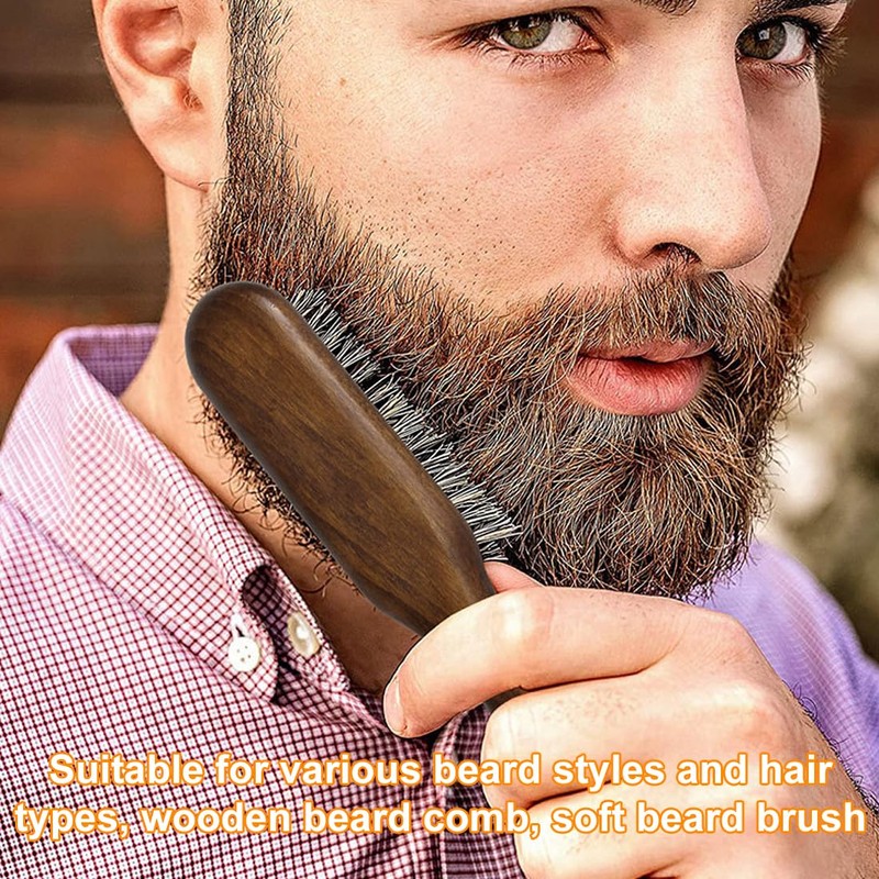 Boar Bristle Beard Brush, High-Quality Wooden Handle, Beard and Moustache
