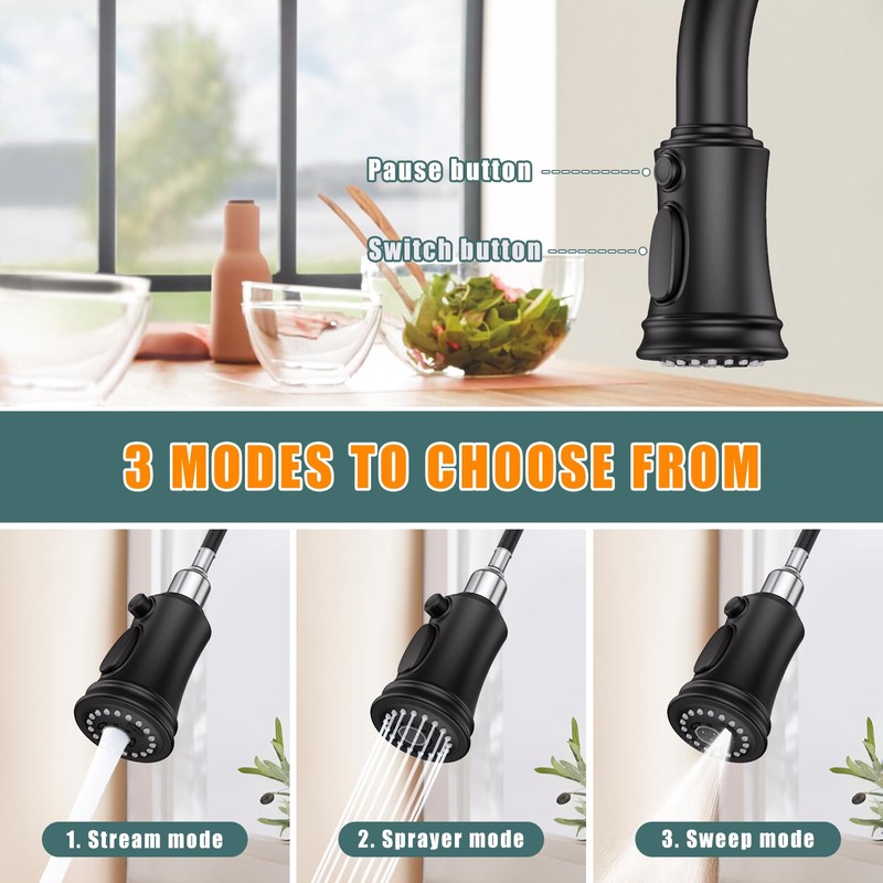 Kitchen Faucet with Pull Down Sprayer, Single Handle High Arc
