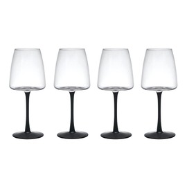 MIKASA Palermo Crystal White Wine Glasses Set of 4, 400ml, White Wine Glass Set with Black Stems | 100% Lead-Free Crystal - Gift Boxed & Dishwasher Safe