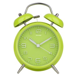 Peakeep 4 Inches Twin Bell Loud Alarm Clock for Heavy Sleepers, Battery Operated Old Fashioned Alarm Clock (3D-Dial, Green)