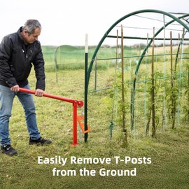 T-Post Puller Plate with Gloves，Heavy Duty 15mm Carbon Steel Fence Post Puller for Quick Remove T-Posts from Garden & Farm, Compatible with Different Guages of Chains, Jacks, or S Hooks (Orange)