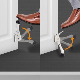 One Touch Kickdown Door Stopper, Door Holder, Heavy Duty Door Stops, Bottom of Door, Height-Adjustable Rubber Tips by HASHI (White 4 inch x 2pack)