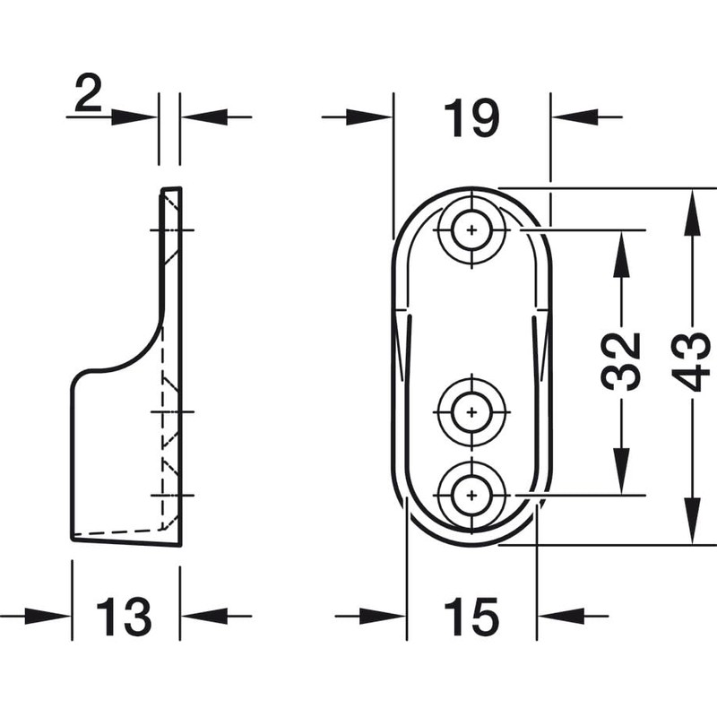 Oval Wardrobe Rail END Supports Rail Brackets 3 Hole 15mm
