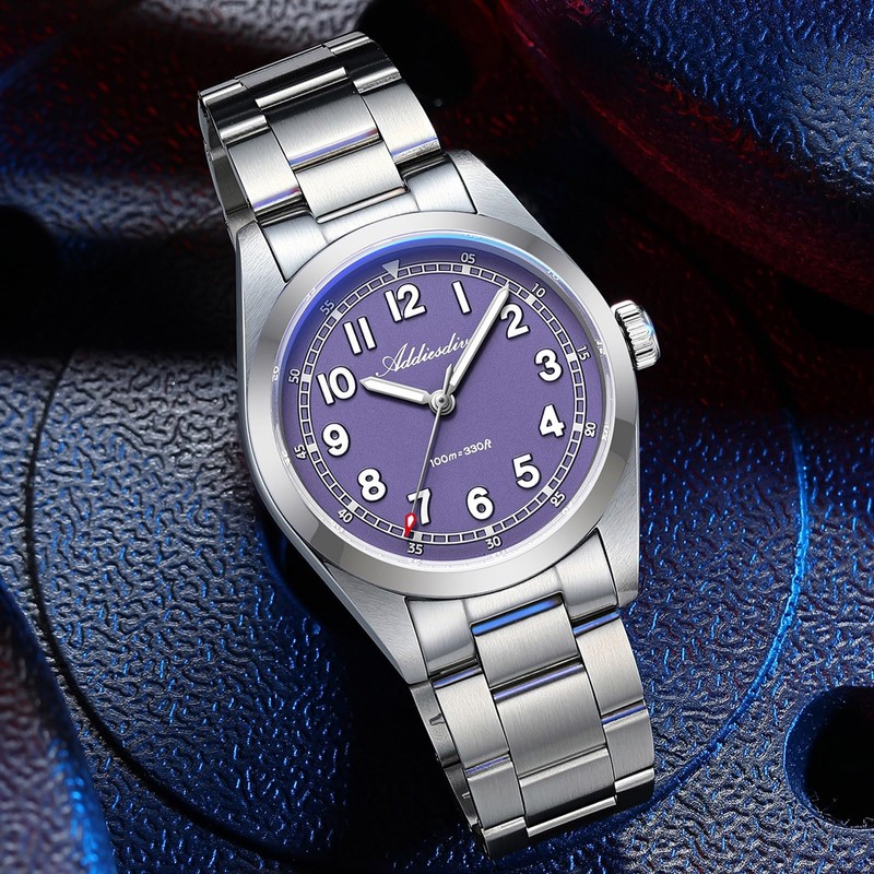 ADDIESDIVE Slim Watch Purple Dial Synthetic Sapphire Super Lume 100