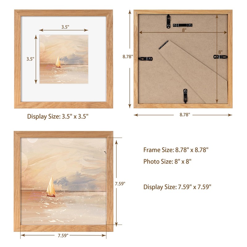 8x8 Picture Frame, Solid Oak Wood 8 x 8 Picture