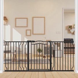 THEYFIRST Extra Wide Baby Gate for Stairs No Drilling 62.2-71.6", 30" Tall Auto Close Press Mounted Baby Gate for Doorways, Adjustable Width Walk Through Long Gates for Kids or Pets, Black